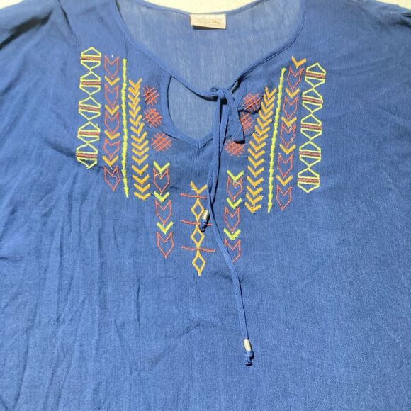 Canyon Sky Top Size 2XL Blue Pull Over Tie String Neck Sleeve Embroidery - Picture 9 of 9